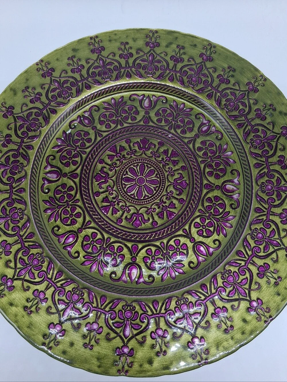 15.5 in. Large Decorative Floral Pattern Glass Server Platter Plate